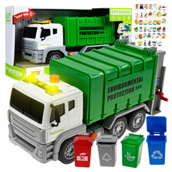 AUTO ŚMIECIARKA CIĘŻARÓWKA SEGREGACJA ODPADÓW DLA DZIECI DŹWIĘK + 4 KOSZE