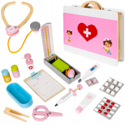 APTECZKA DLA DZIECI ZESTAW DOKTORA DREWNIANE NARZĘDZIA LEKARSKIE DOKTOR