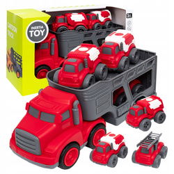 SAMOCHÓD CIĘŻAROWY LAWETA DLA DZIECI TIR CIĘŻARÓWKA ZJEŻDŻALNIA + 3 POJAZDY