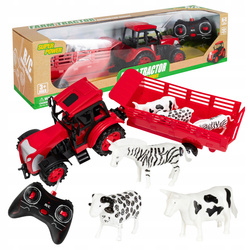 ZDALNIE STEROWANY TRAKTOR Z PRZYCZEPĄ DLA DZIECI CIĄGNIK ZWIERZĘTA + PILOT