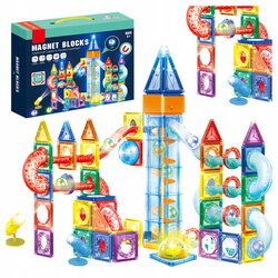 ŚWIECĄCY TOR MAGNETYCZNY LED KLOCKI EDUKACYJNY DLA DZIECI + WINDA 134 EL