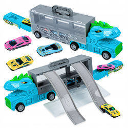 LAWETA DINOZAUR CIĘŻARÓWKA ZJEŻDŻALNIA 3 AUTKA WYRZUTNIA SAMOCHODÓW DINO