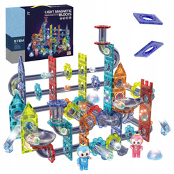 ŚWIECĄCY TOR MAGNETYCZNY DLA DZIECI KLOCKI EDUKACYJNE ZESTAW LED 176 EL