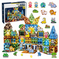 KLOCKI MAGNETYCZNE ŚWIECĄCE ZOO DLA DZIECI ANIMAL PARADISE ZESTAW 124 EL