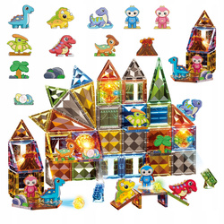 MAGNETYCZNE KLOCKI KONSTRUKCYJNE ŚWIECĄCY ZESTAW DINOZAURY MAGNESY LED 98EL